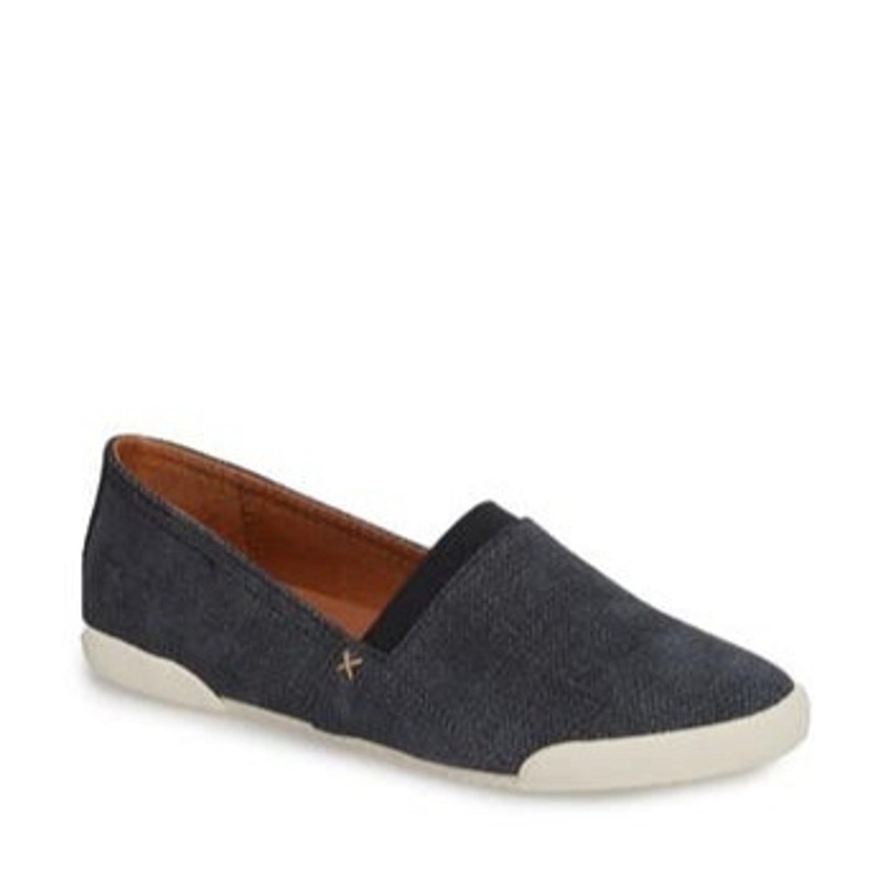 Frye Melanie Slip-On sneakers in a blue canvas or denim and leather material